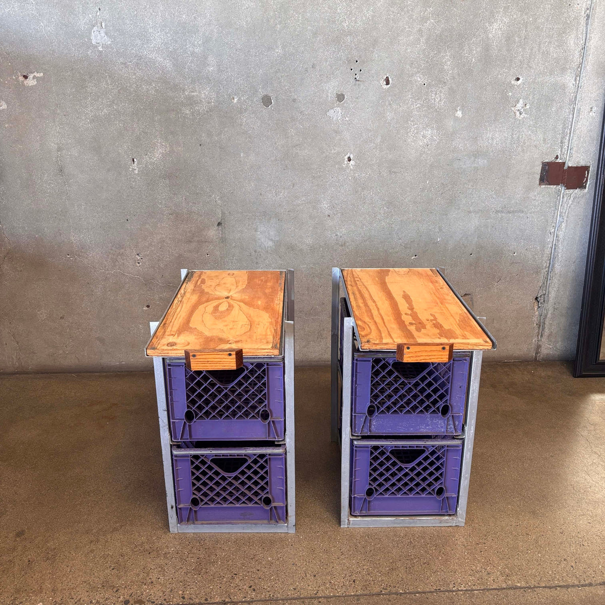 Pair Of Industrial Low Milk Crate Cubby's/Drawers