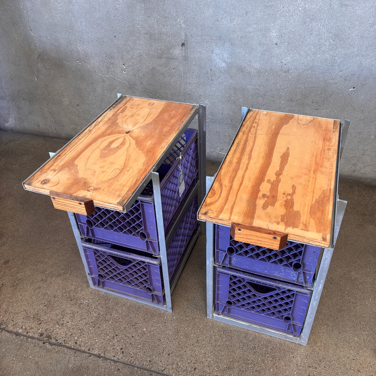Pair Of Industrial Low Milk Crate Cubby's/Drawers