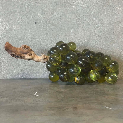 Vintage Mid Century Modern Italian Large Green Lucite Grapes on Driftwood