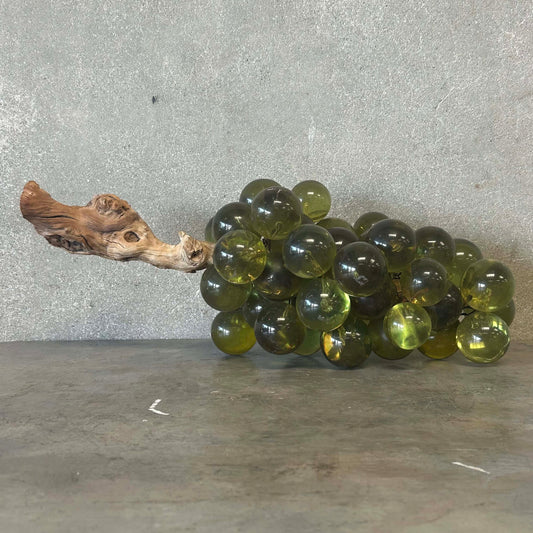 Vintage Mid Century Modern Italian Large Green Lucite Grapes on Driftwood