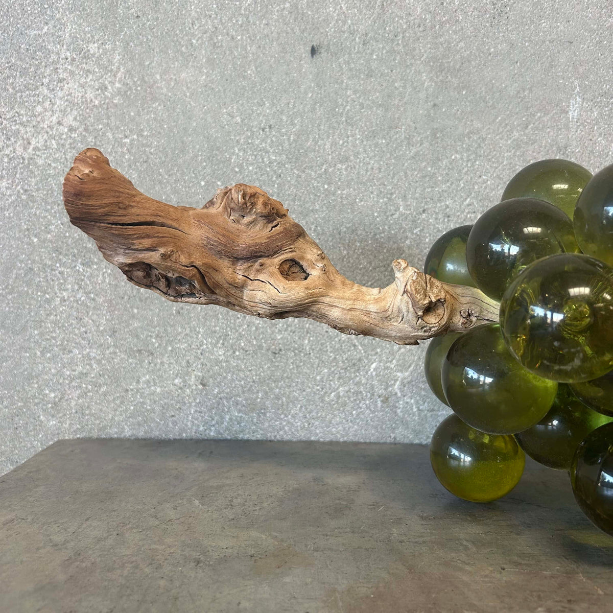 Vintage Mid Century Modern Italian Large Green Lucite Grapes on Driftwood