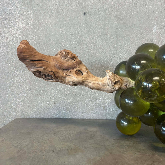 Vintage Mid Century Modern Italian Large Green Lucite Grapes on Driftwood
