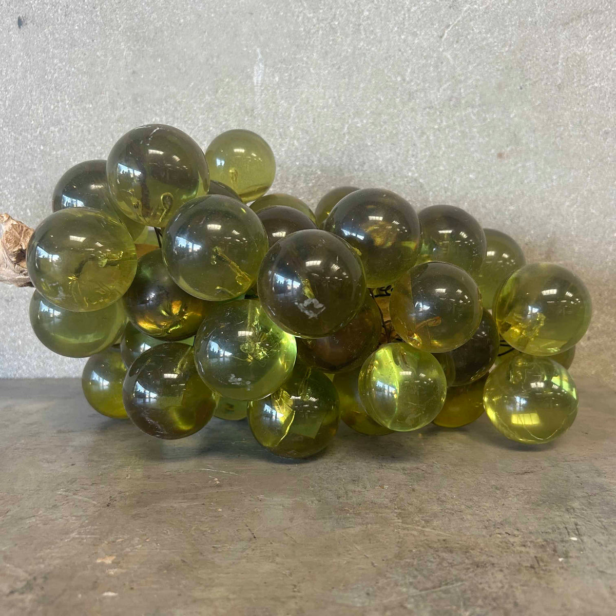 Vintage Mid Century Modern Italian Large Green Lucite Grapes on Driftwood
