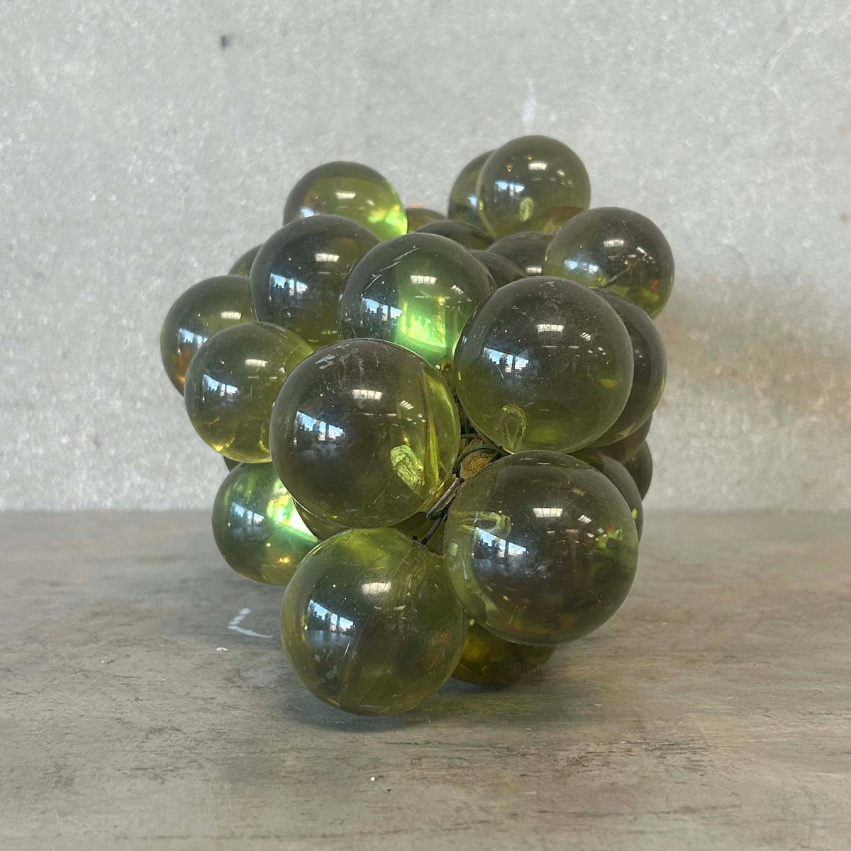 Vintage Mid Century Modern Italian Large Green Lucite Grapes on Driftwood