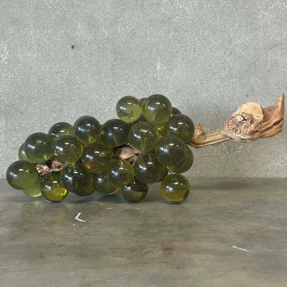 Vintage Mid Century Modern Italian Large Green Lucite Grapes on Driftwood