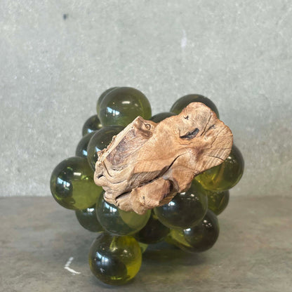 Vintage Mid Century Modern Italian Large Green Lucite Grapes on Driftwood