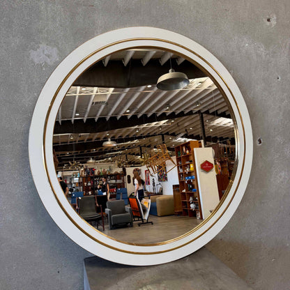 Post Modern Round Mirror w/ Brass Trim