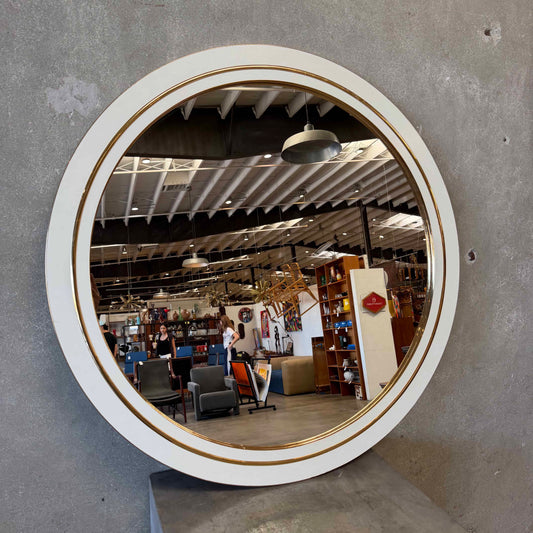 Post Modern Round Mirror w/ Brass Trim
