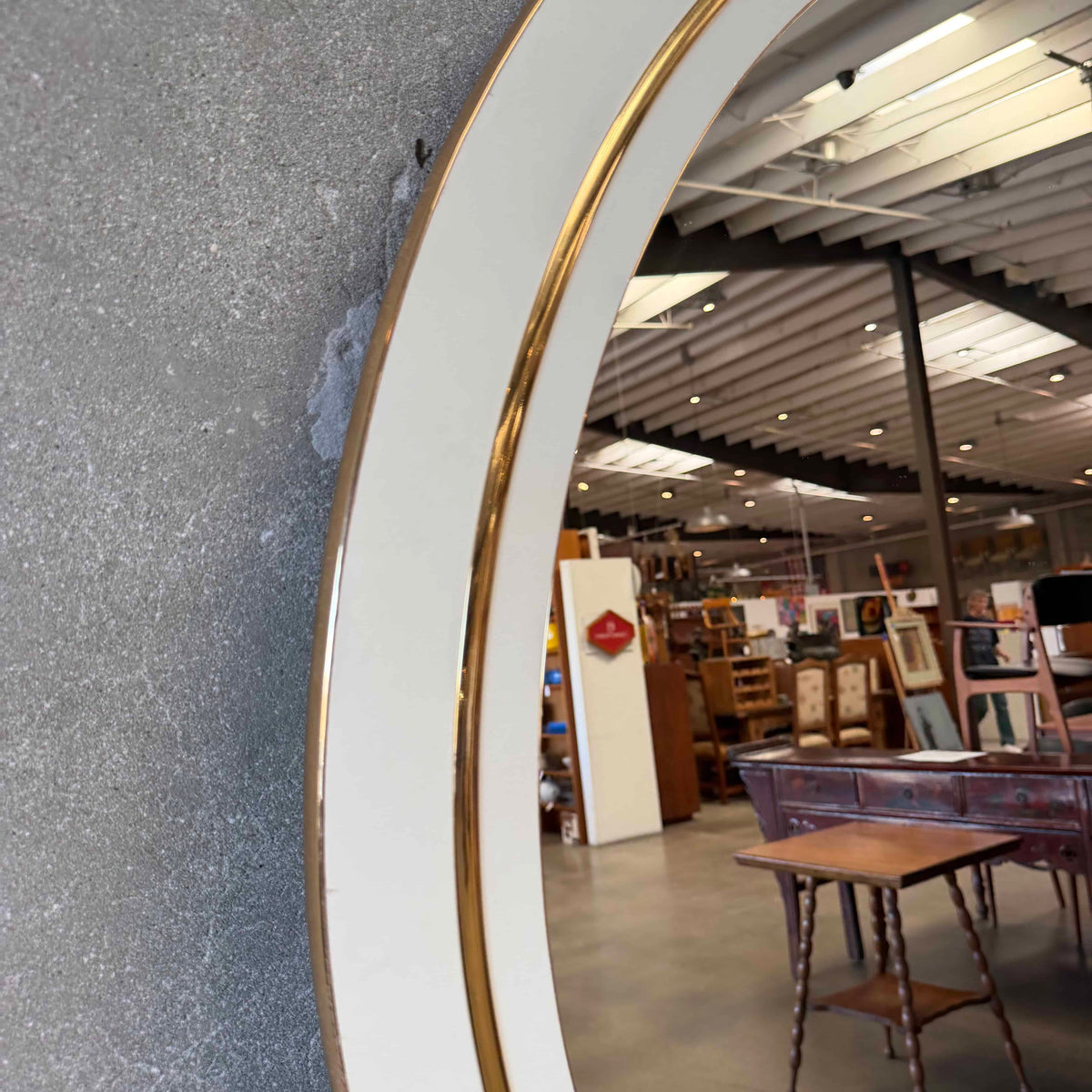 Post Modern Round Mirror w/ Brass Trim
