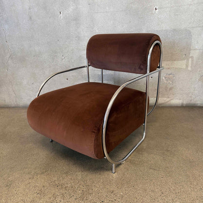 Chromed Chair by Sarah Ellison for Design Within Reach, Chocolate Velvet Upholstery