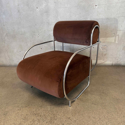 Chromed Chair by Sarah Ellison for Design Within Reach, Chocolate Velvet Upholstery