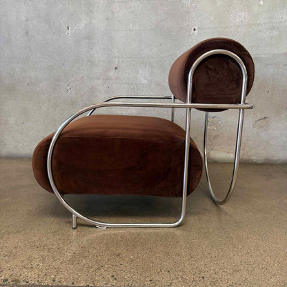 Chromed Chair by Sarah Ellison for Design Within Reach, Chocolate Velvet Upholstery