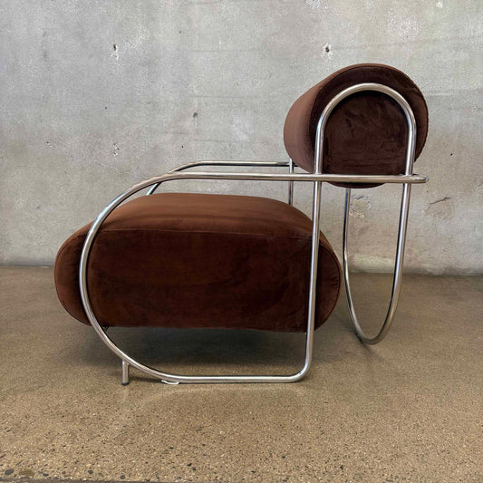 Chromed Chair by Sarah Ellison for Design Within Reach, Chocolate Velvet Upholstery