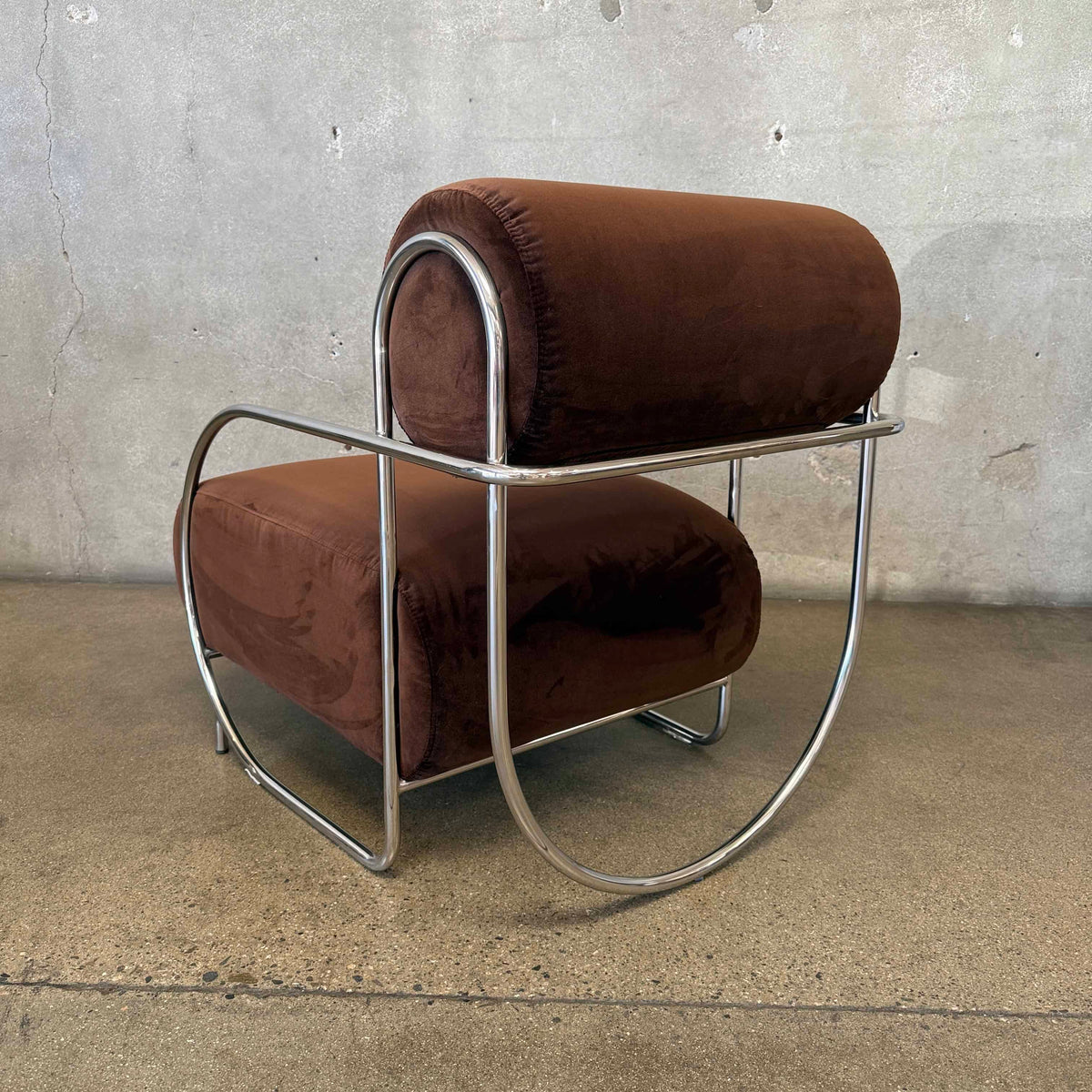 Chromed Chair by Sarah Ellison for Design Within Reach, Chocolate Velvet Upholstery