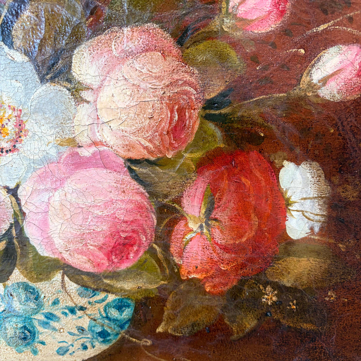 19th Century Flower Still Life Oil Painting on Linen