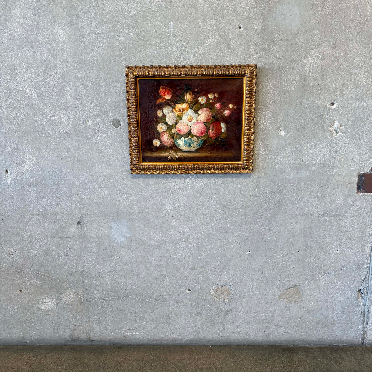 19th Century Flower Still Life Oil Painting on Linen