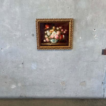 19th Century Flower Still Life Oil Painting on Linen