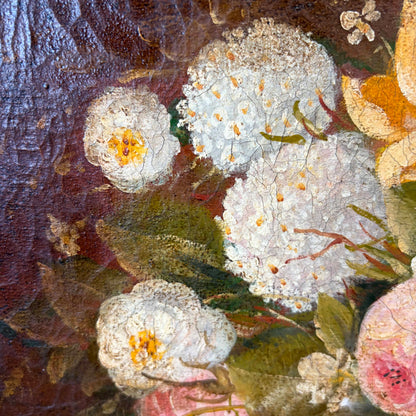 19th Century Flower Still Life Oil Painting on Linen