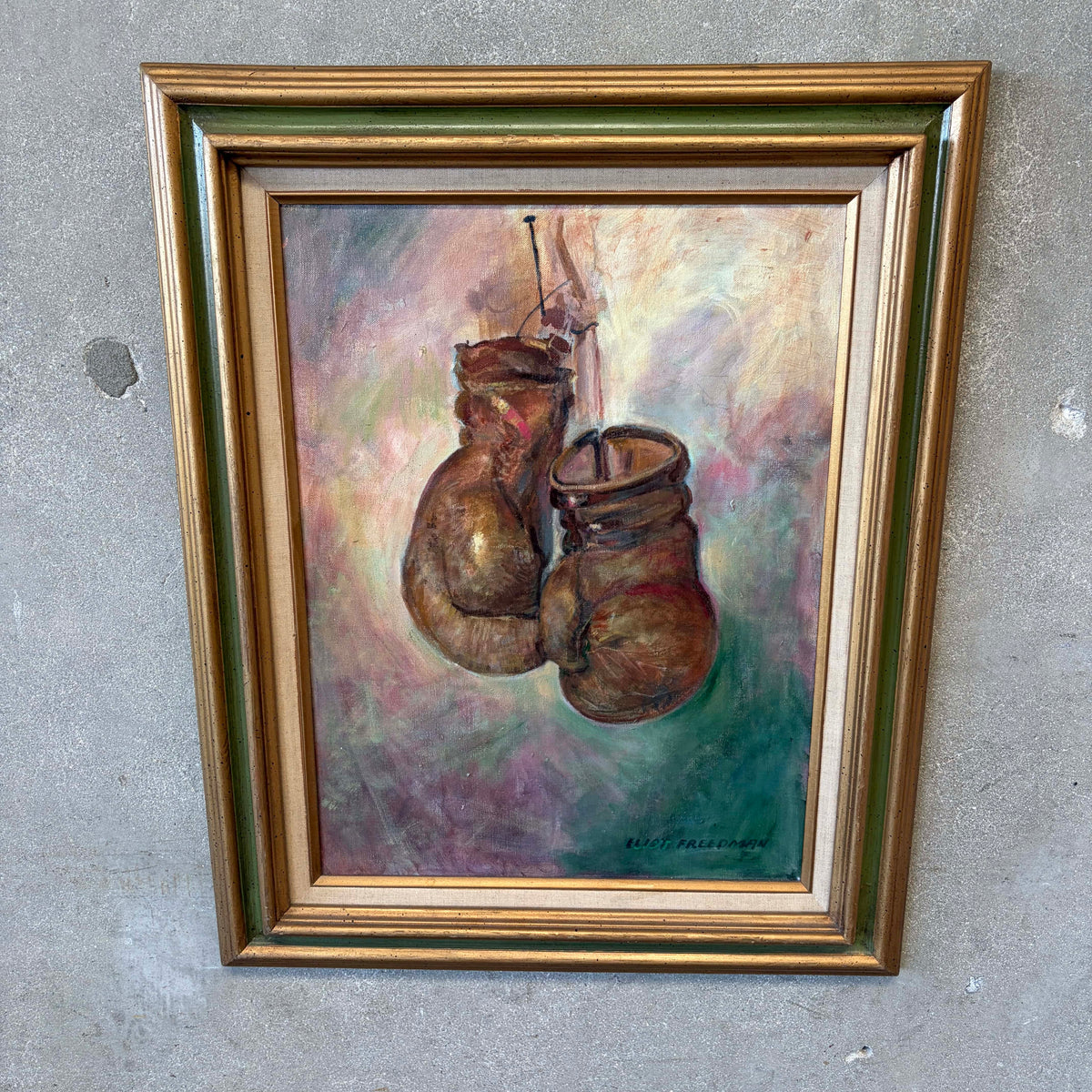 Boxer Gloves Oil Painting C. 1970's By Eliot Freedman