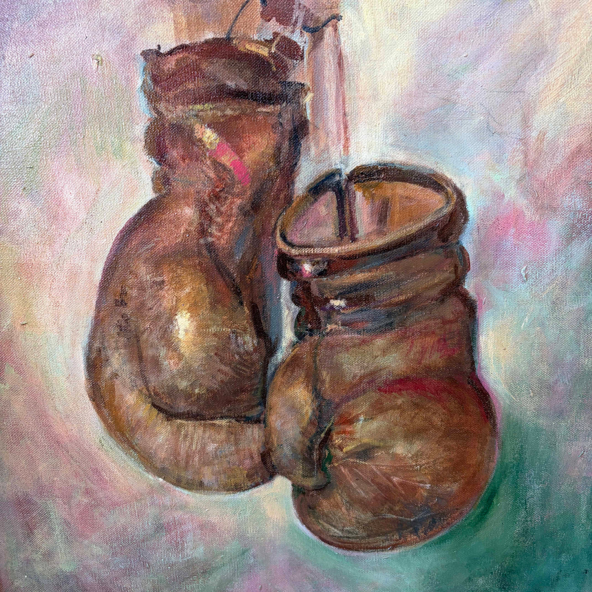 Boxer Gloves Oil Painting C. 1970's By Eliot Freedman
