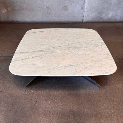 Low Italian Marble Coffee Table With Chrome Plated Steel Cross Base