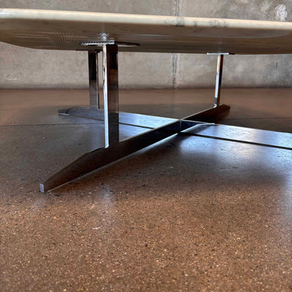 Low Italian Marble Coffee Table With Chrome Plated Steel Cross Base