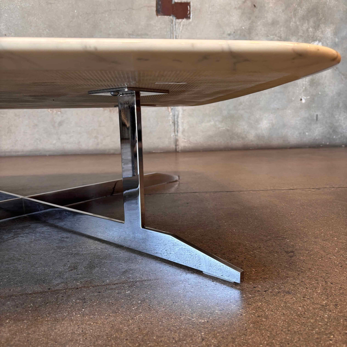 Low Italian Marble Coffee Table With Chrome Plated Steel Cross Base