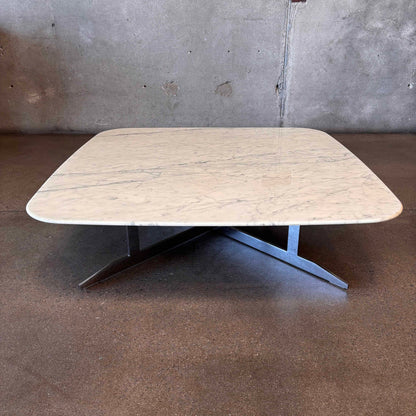 Low Italian Marble Coffee Table With Chrome Plated Steel Cross Base