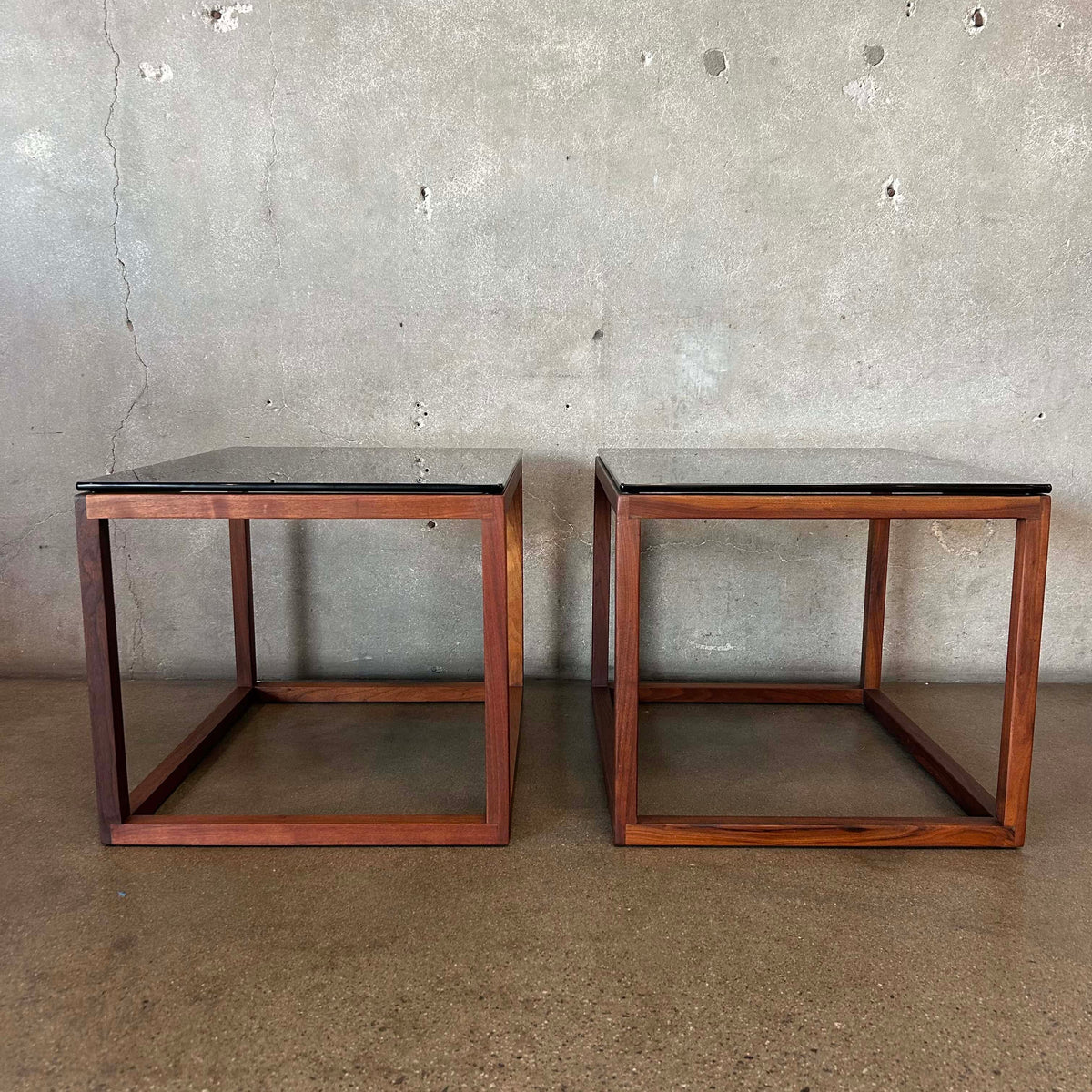 Pair Of 70's Smoked Glass Tables