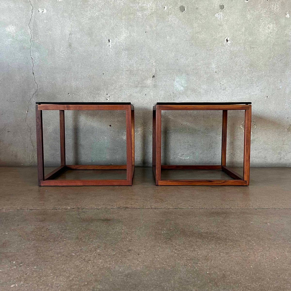 Pair Of 70's Smoked Glass Tables
