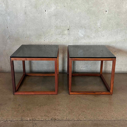 Pair Of 70's Smoked Glass Tables