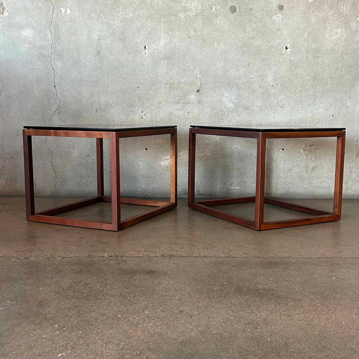 Pair Of 70's Smoked Glass Tables