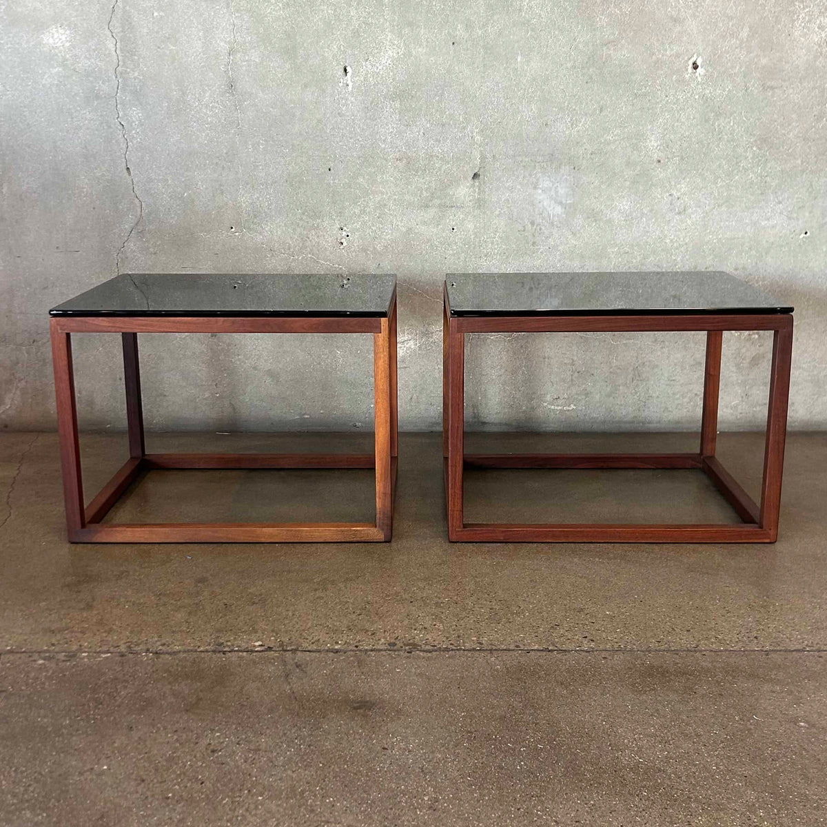 Pair Of 70's Smoked Glass Tables