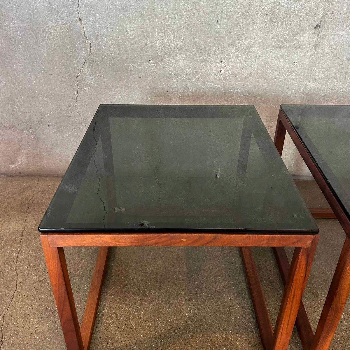 Pair Of 70's Smoked Glass Tables