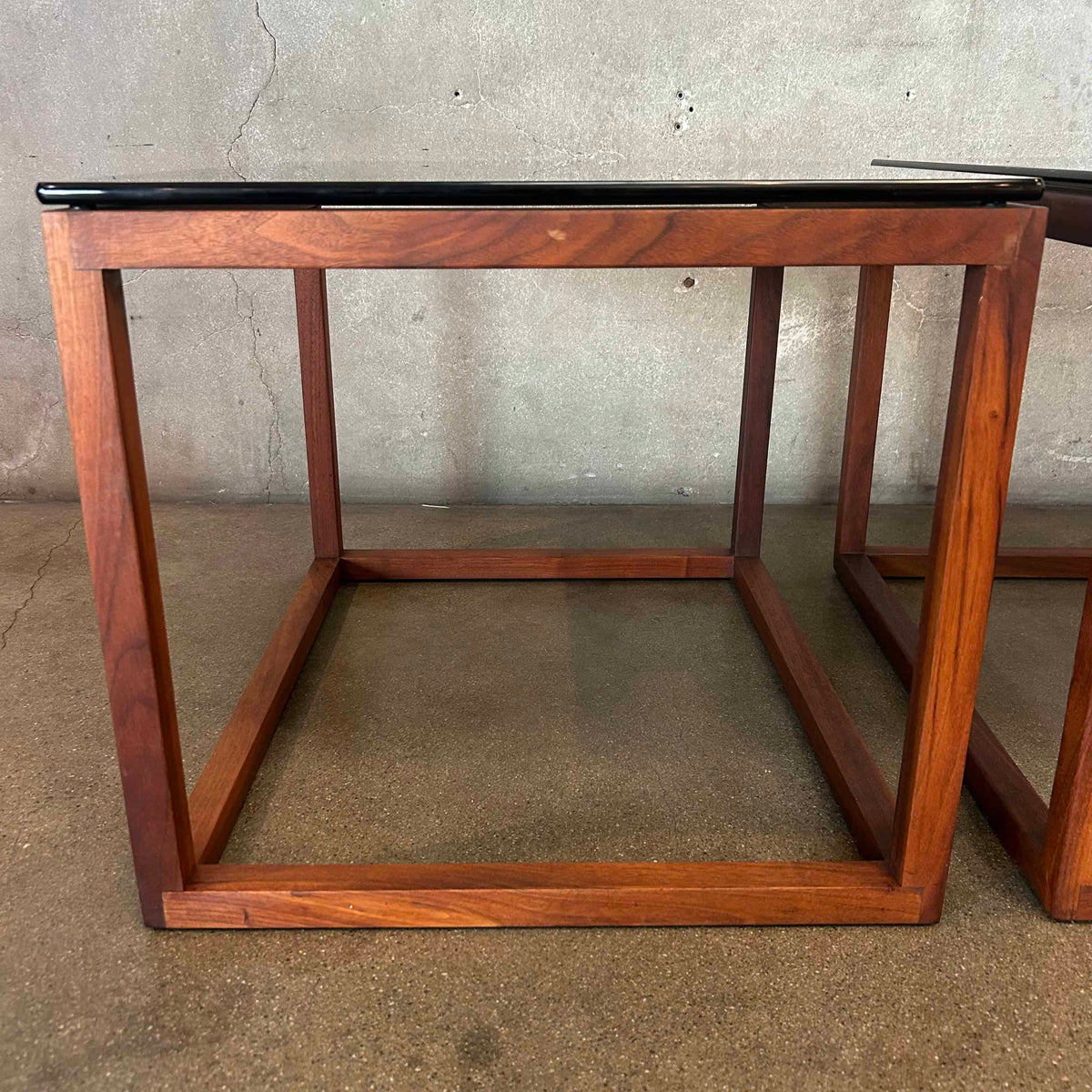 Pair Of 70's Smoked Glass Tables