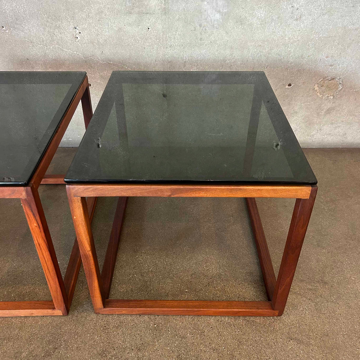 Pair Of 70's Smoked Glass Tables