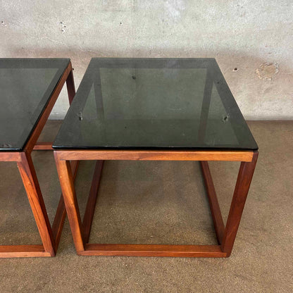 Pair Of 70's Smoked Glass Tables