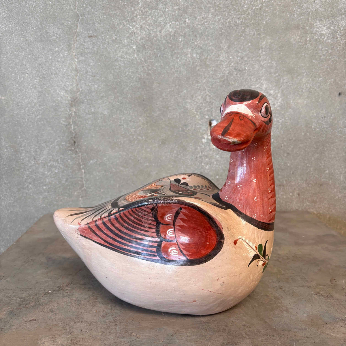 Vintage Mexican Tonala Painted Ceramic Duck