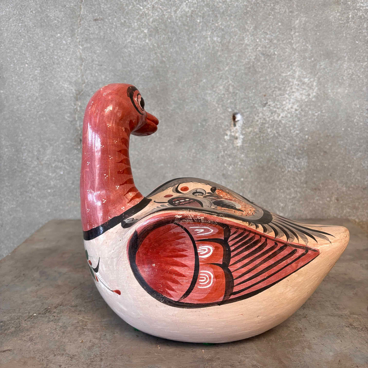 Vintage Mexican Tonala Painted Ceramic Duck