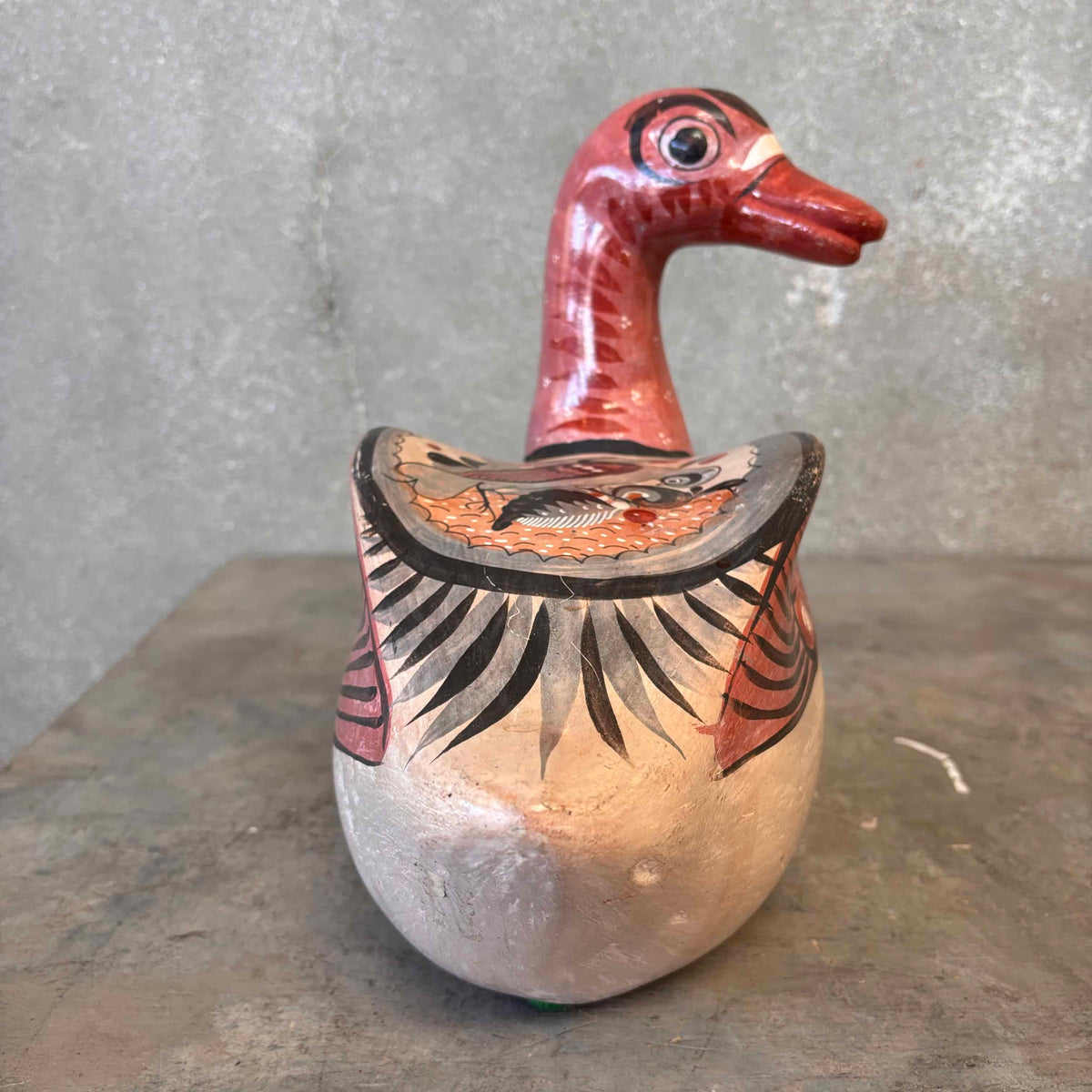 Vintage Mexican Tonala Painted Ceramic Duck