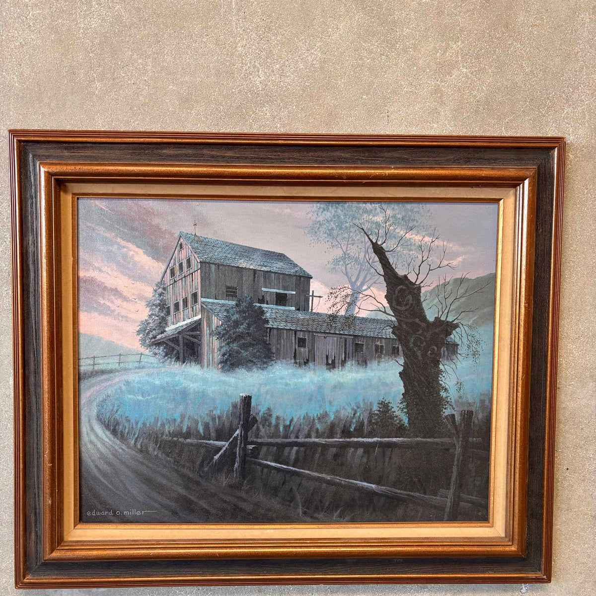 Vintage Framed Abandoned Barn Artwork By Edward O. Miller