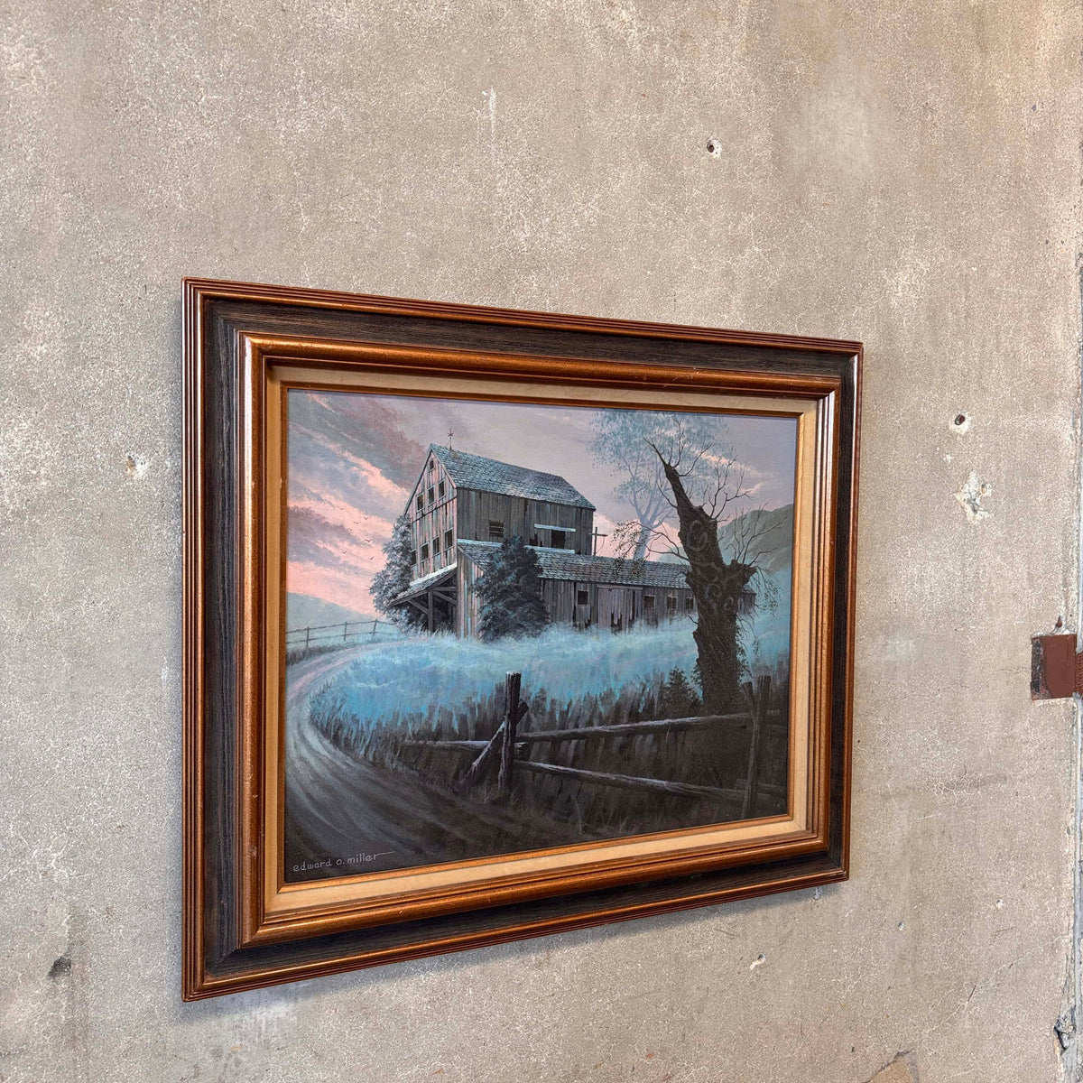 Vintage Framed Abandoned Barn Artwork By Edward O. Miller