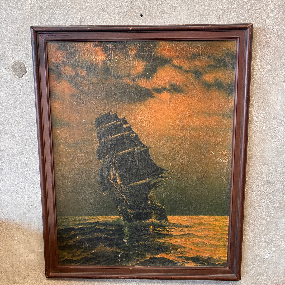 Vintage Framed Textured Framed Lithograph Of Old Ironsides By Gordon Grant