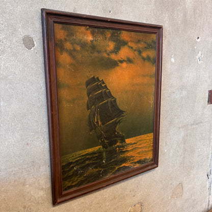 Vintage Framed Textured Framed Lithograph Of Old Ironsides By Gordon Grant