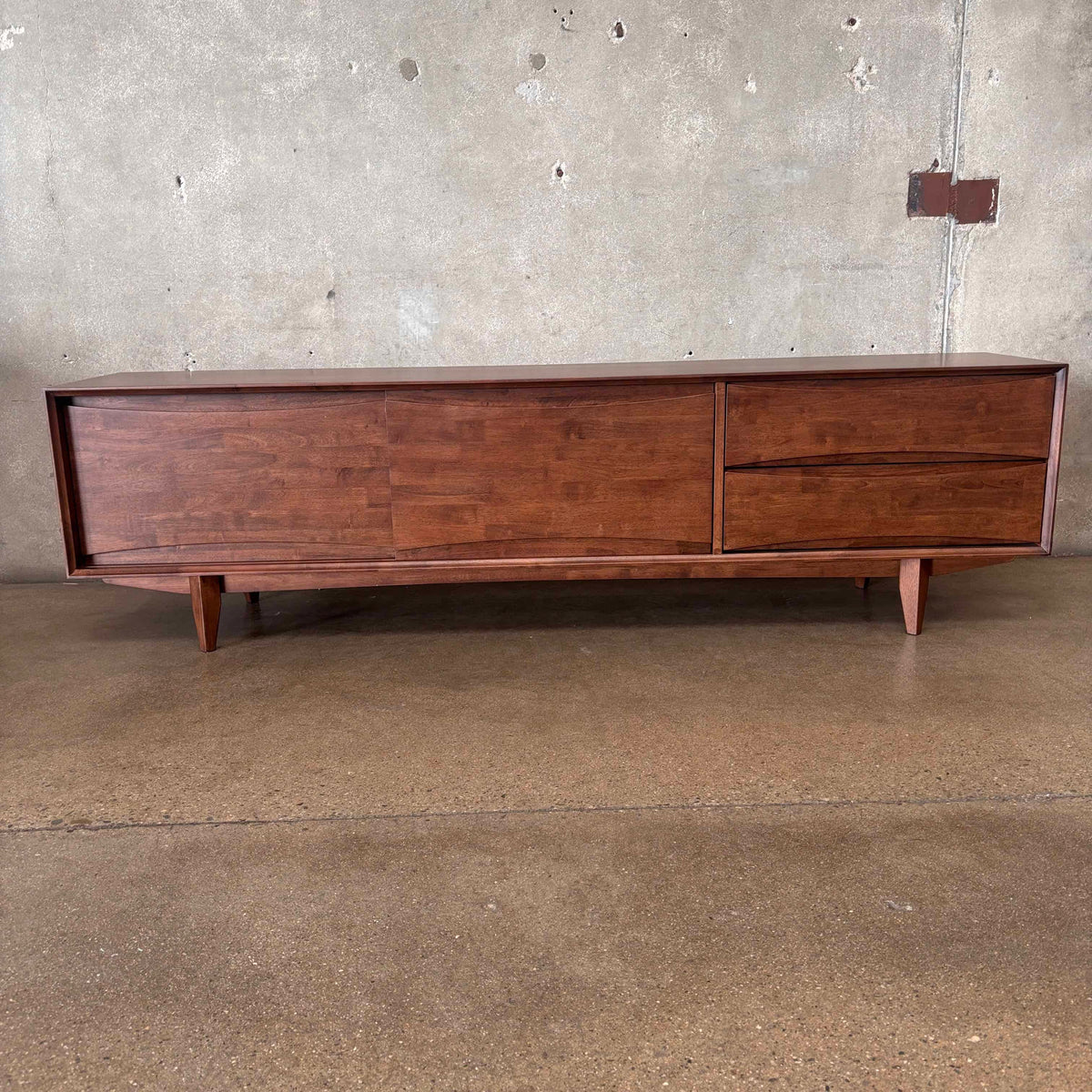 Dwell Low Media Console Solid Rubberwood With Walnut Finish