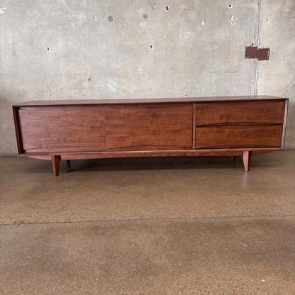 Dwell Low Media Console Solid Rubberwood With Walnut Finish