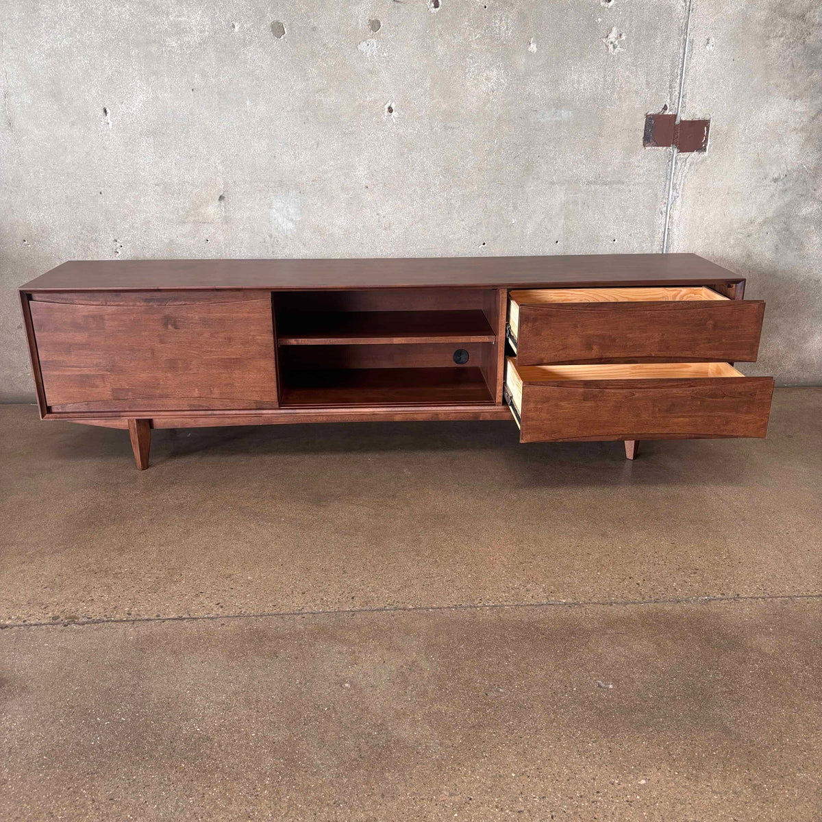 Dwell Low Media Console Solid Rubberwood With Walnut Finish