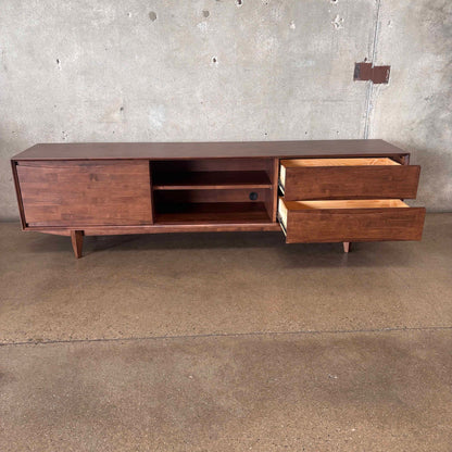 Dwell Low Media Console Solid Rubberwood With Walnut Finish
