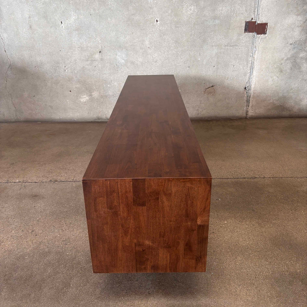Dwell Low Media Console Solid Rubberwood With Walnut Finish
