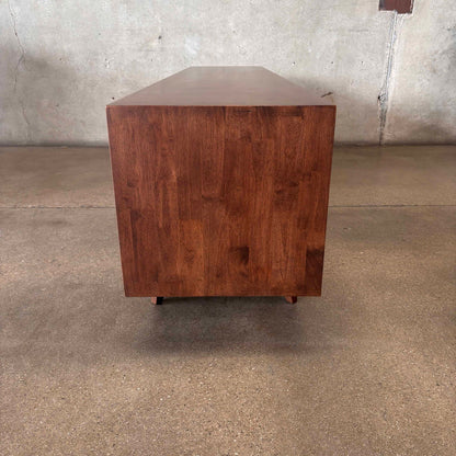 Dwell Low Media Console Solid Rubberwood With Walnut Finish